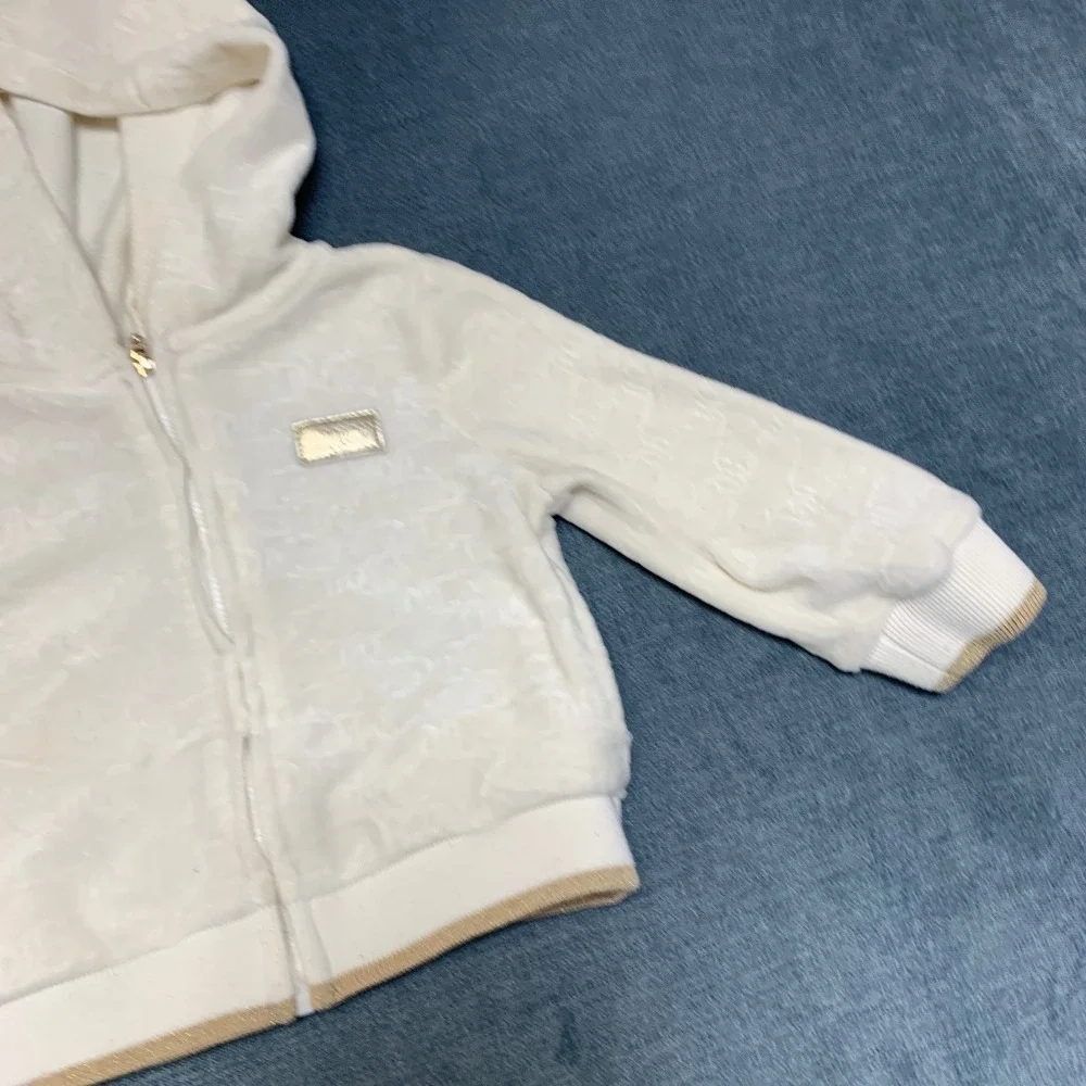 Juicy Couture Full Zip Track Jacket Baby Girls 12M Cream Velour Long Sleeve